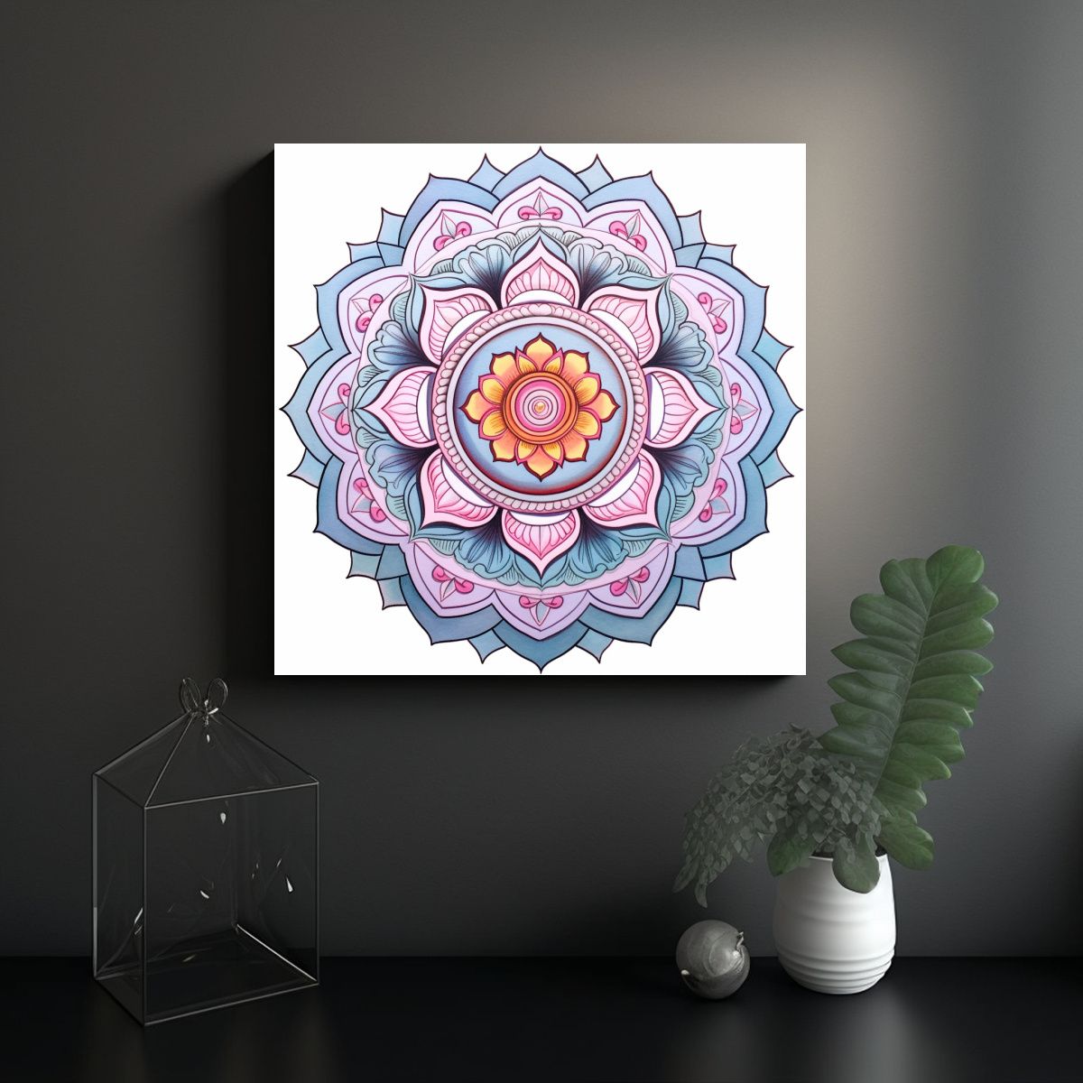 GENERICO - Cuadro De Tela Con Fotografía De Mandala 90x90 Cm