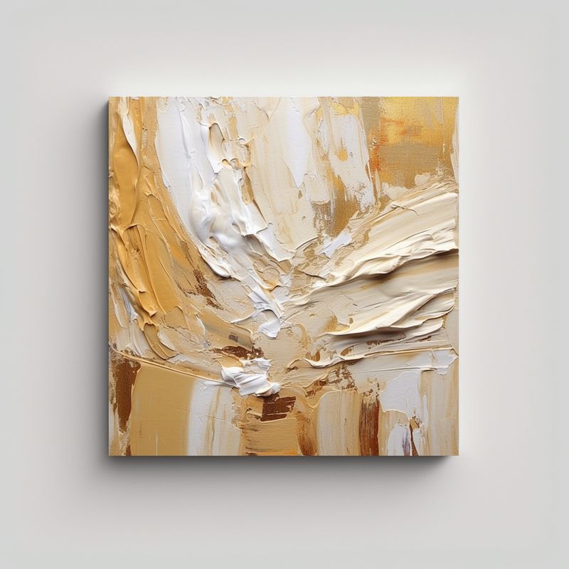 GENERICO - Cuadro Abstracto Clásico En Tono Crema Y Blanco 90x90 Cm