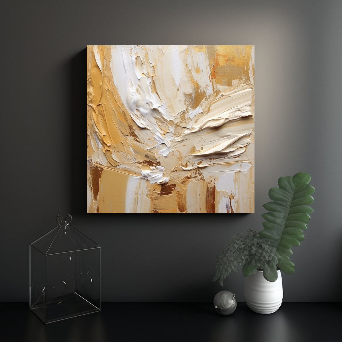 GENERICO - Cuadro Abstracto Clásico En Tono Crema Y Blanco 70x70 Cm