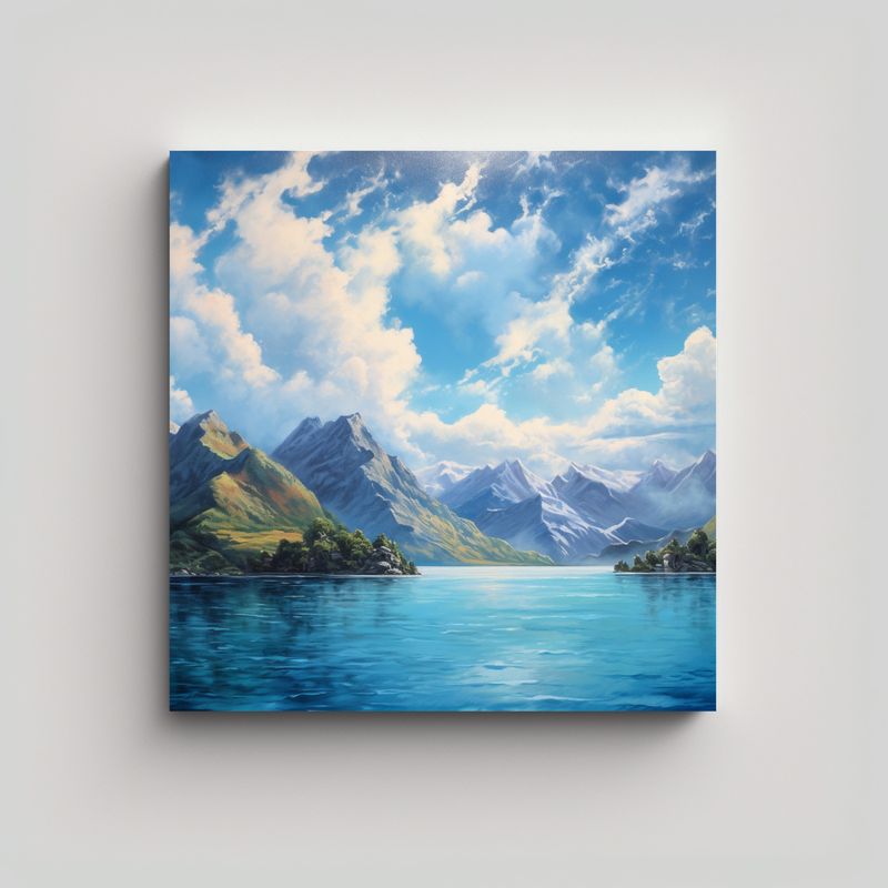 GENERICO - Cuadro Paisaje Azul Cielo Blanco Montañas Agua 80x80 Cm