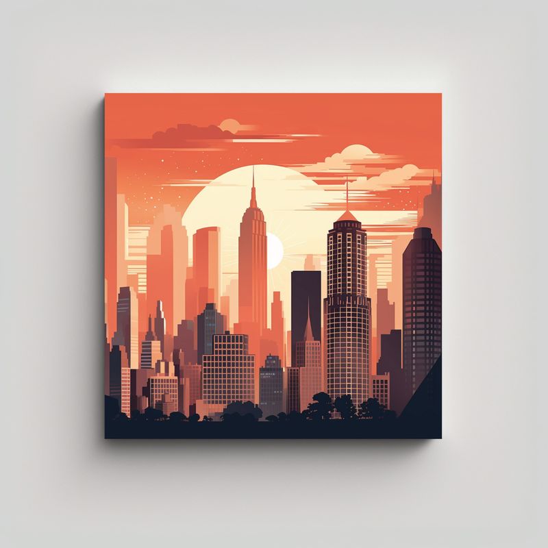 GENERICO - Pintura Vanguardia Visual Amanecer Ciudad Simple 50x50 Cm