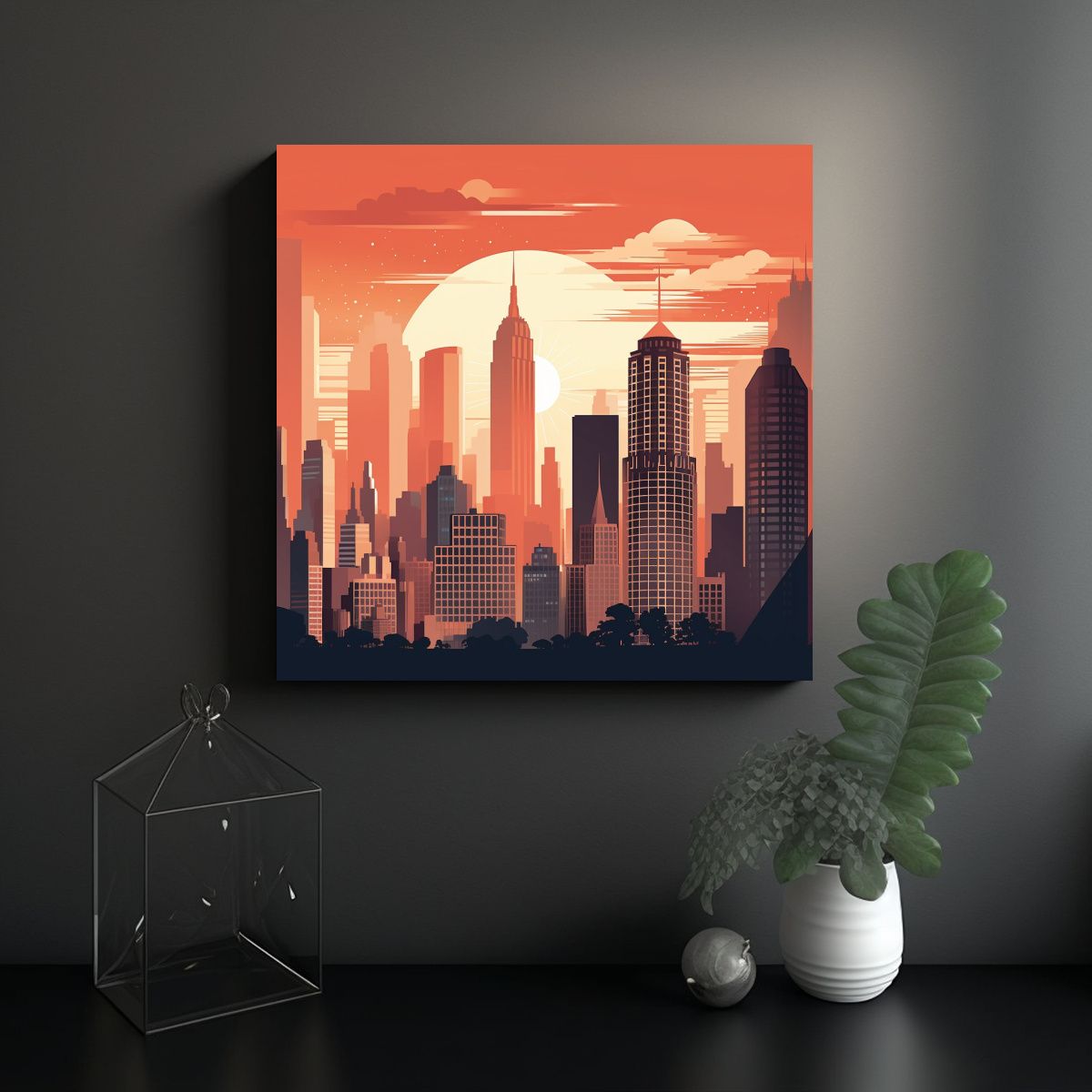 GENERICO - Pintura Vanguardia Visual Amanecer Ciudad Simple 50x50 Cm