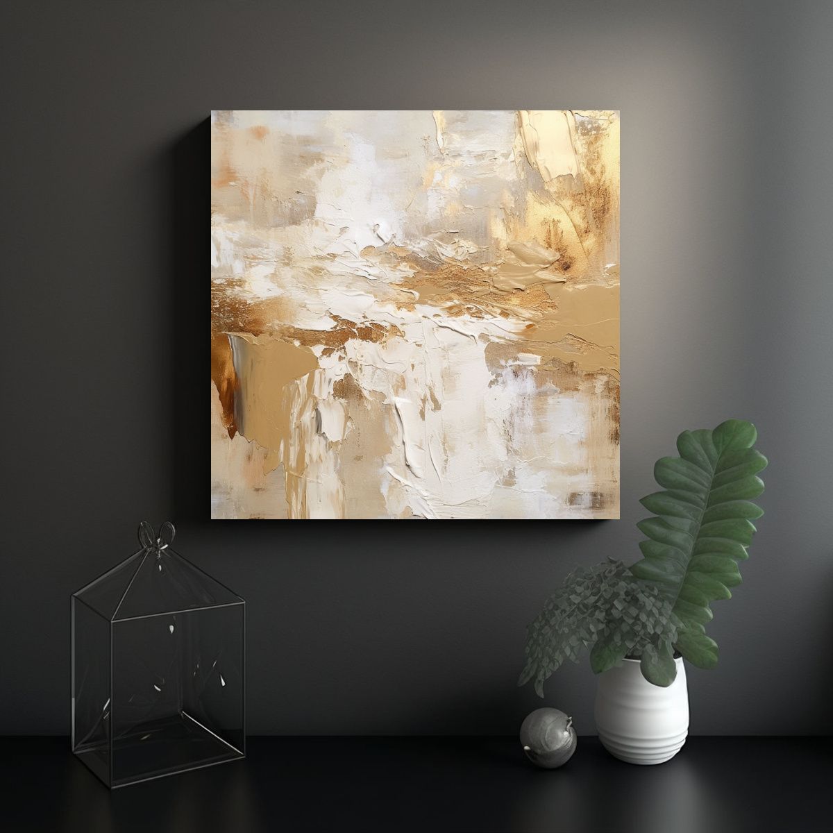 GENERICO - Cuadro Abstracto Clásico Moderno En Tonos Beige 80x80 Cm