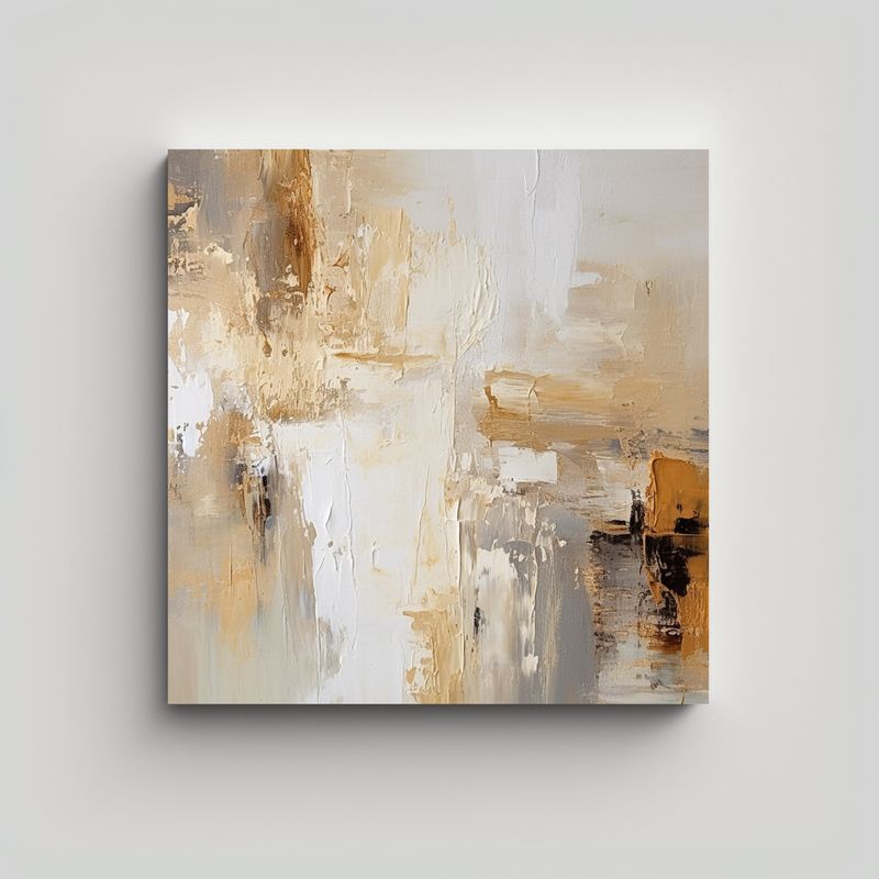 GENERICO - Pintura Abstracta Moderna En Tonos Beige Blanco 70x70 Cm