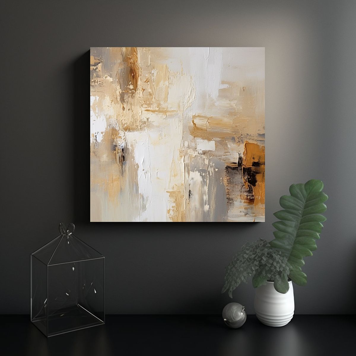 GENERICO - Pintura Abstracta Moderna En Tonos Beige Blanco 60x60 Cm
