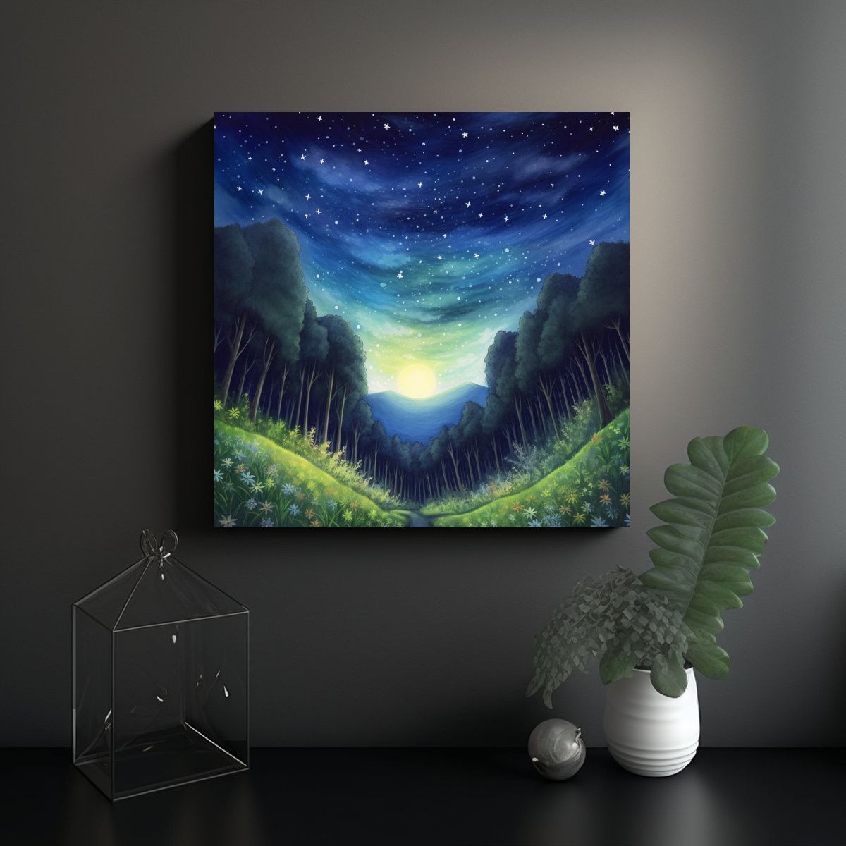 GENERICO - Dibujo A Lápiz Negro De Montaña En Primer Plano 70x70 Cm