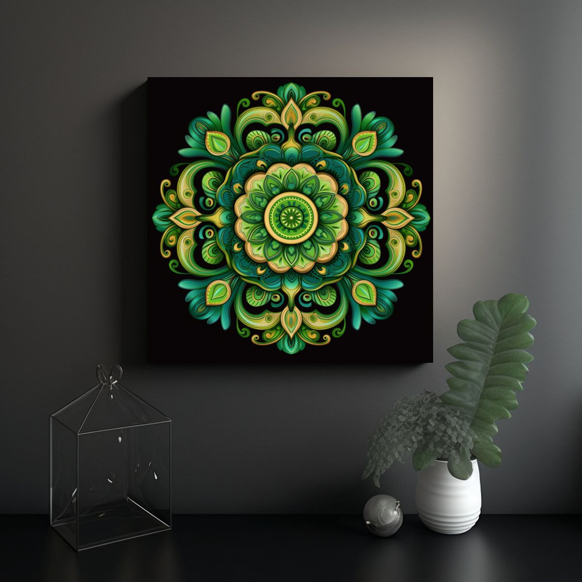 GENERICO - Cuadro Decorativo Baño Mandala Verde Plano 70x70 Cm