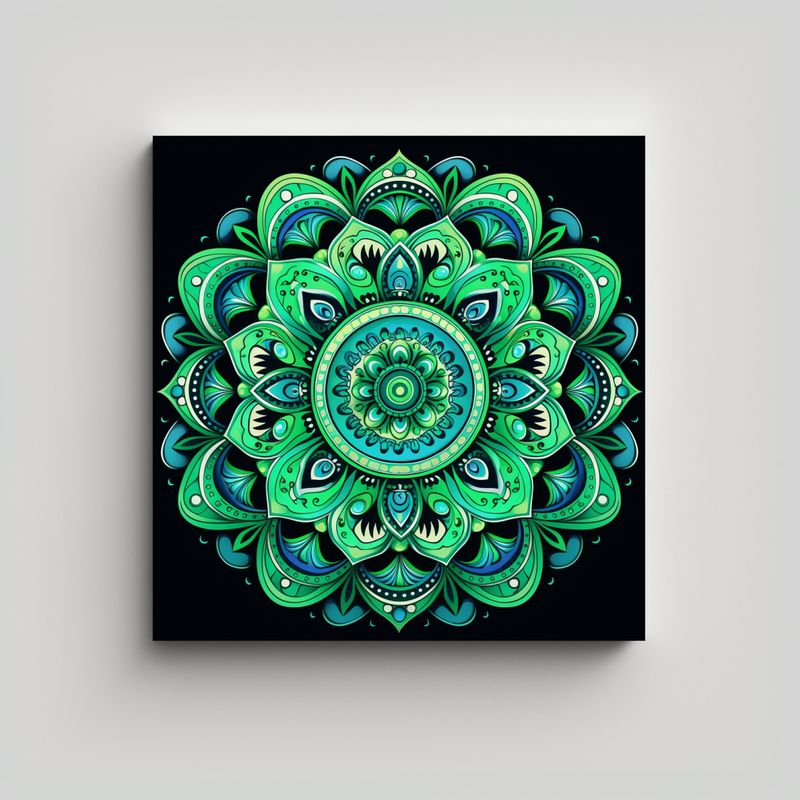 GENERICO - Pintura Decorativa Mandala Verde Plano Con 70x70 Cm