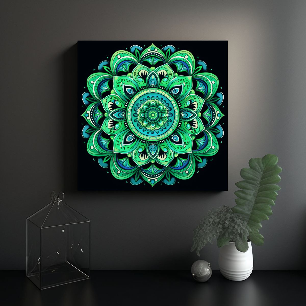 GENERICO - Pintura Decorativa Mandala Verde Plano Con 50x50 Cm