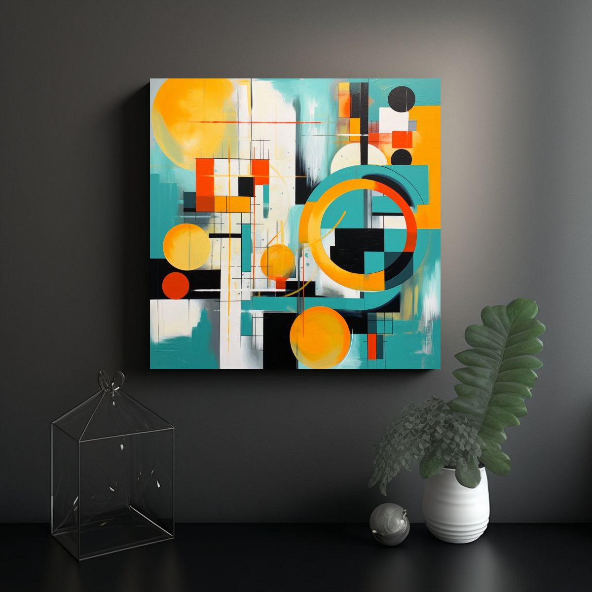 GENERICO - Pintura Abstracta Rectangular Moderna Con Twist 80x80 Cm