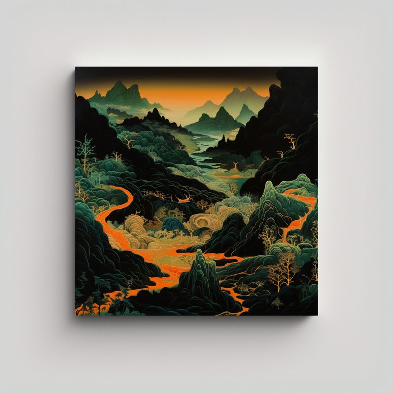 GENERICO - Cuadro Moderno Simetría Montañas En Fondo Negro 50x50 Cm