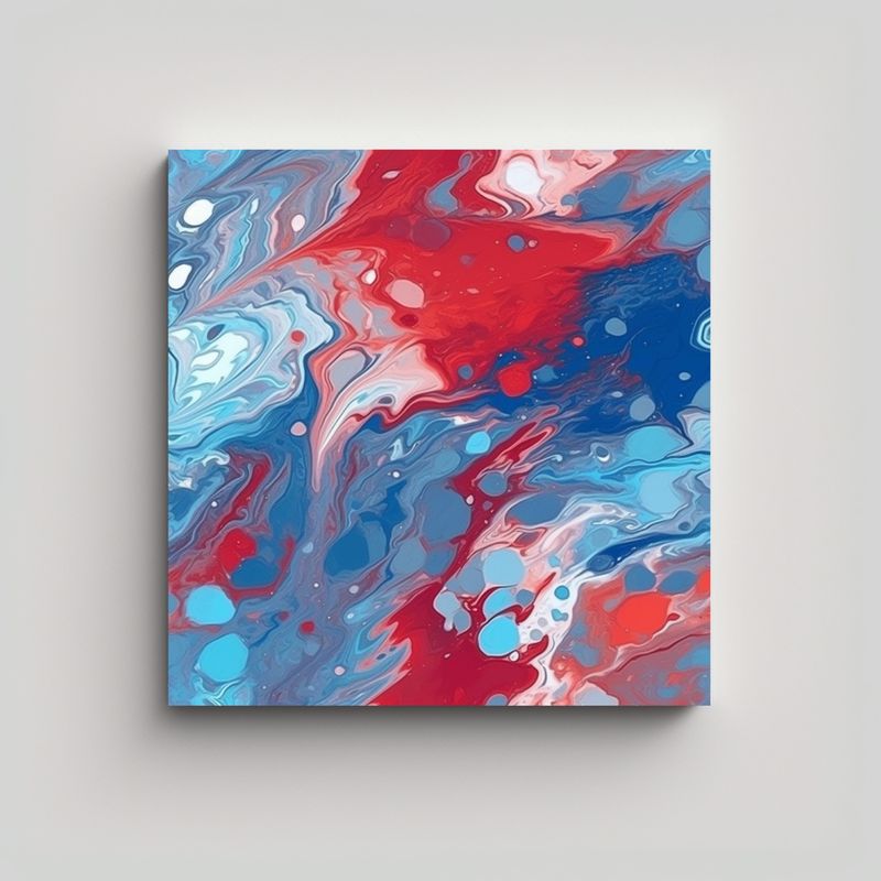 GENERICO - Pintura Abstracta Dinámica En Azul Y Rojo Estilo 70x70 Cm