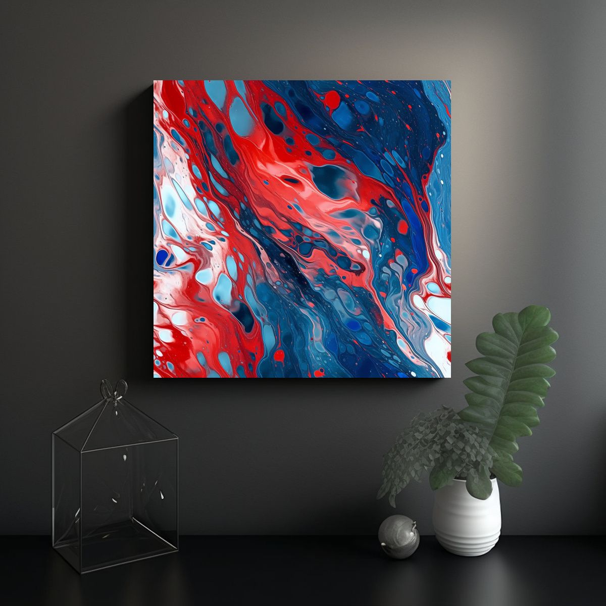 GENERICO - Pintura Abstracta óleo Cuadro Expresión Azul Y 90x90 Cm