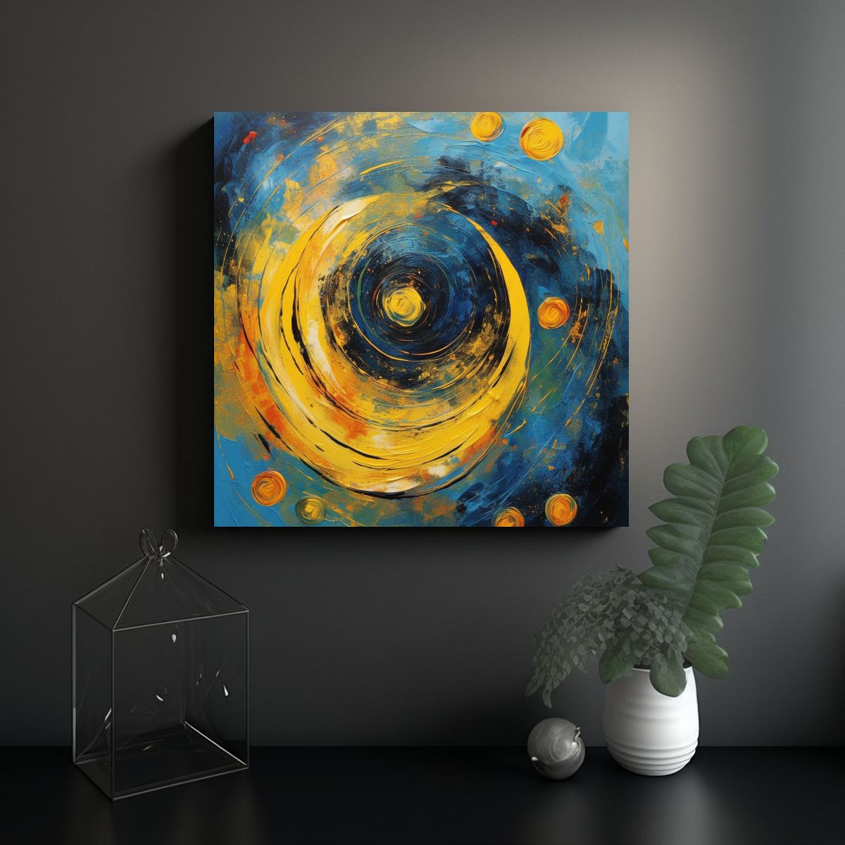 GENERICO - Pintura Moderna En Lienzo Abstracto Azul Y 80x80 Cm