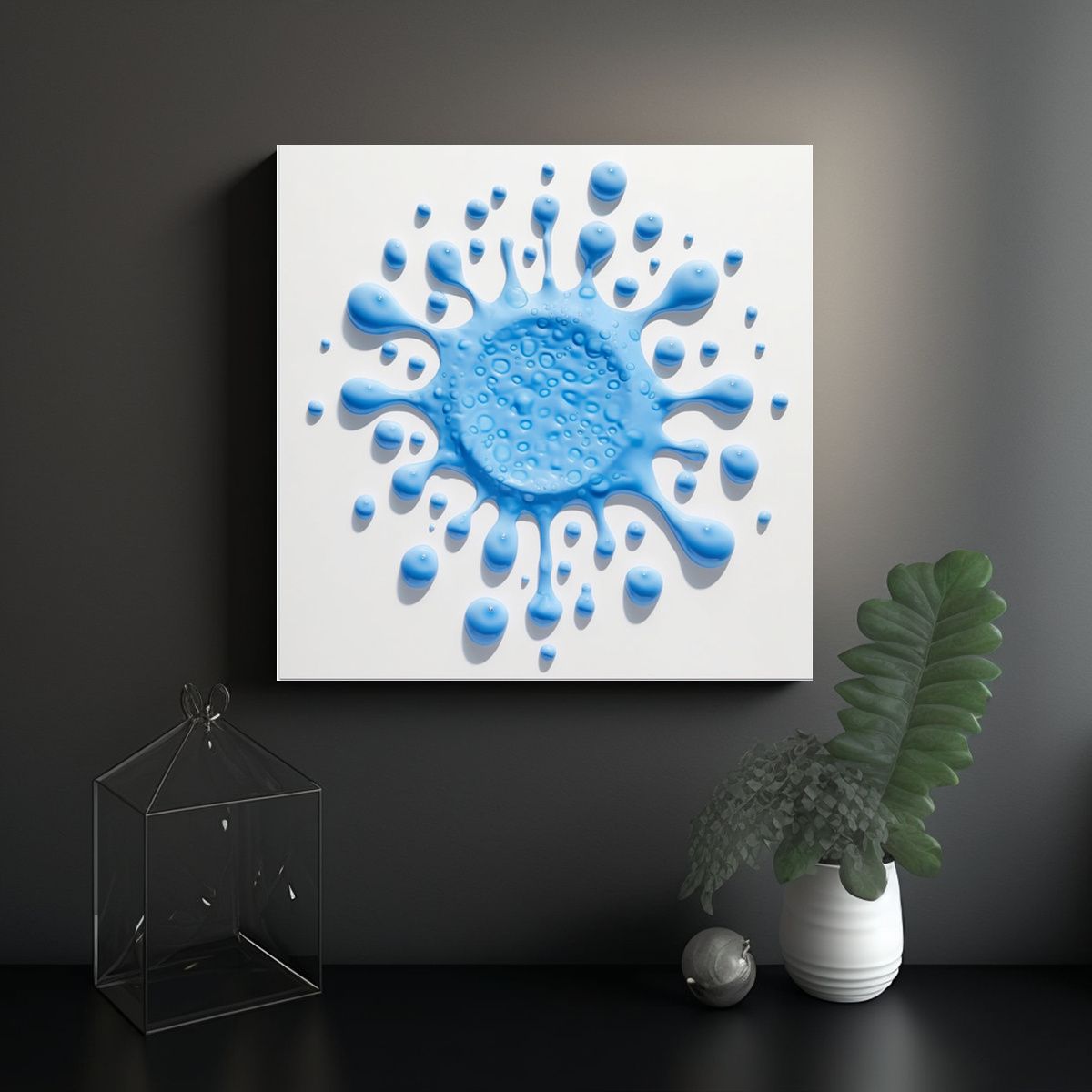 GENERICO - Cuadro Abstracto Con Gotas Azules En Fondo Blanco 90x90 Cm