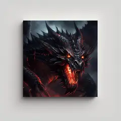 GENERICO - Cuadro De Dragón Negro Feróz Y Fuego Rojo En 50x50 Cm