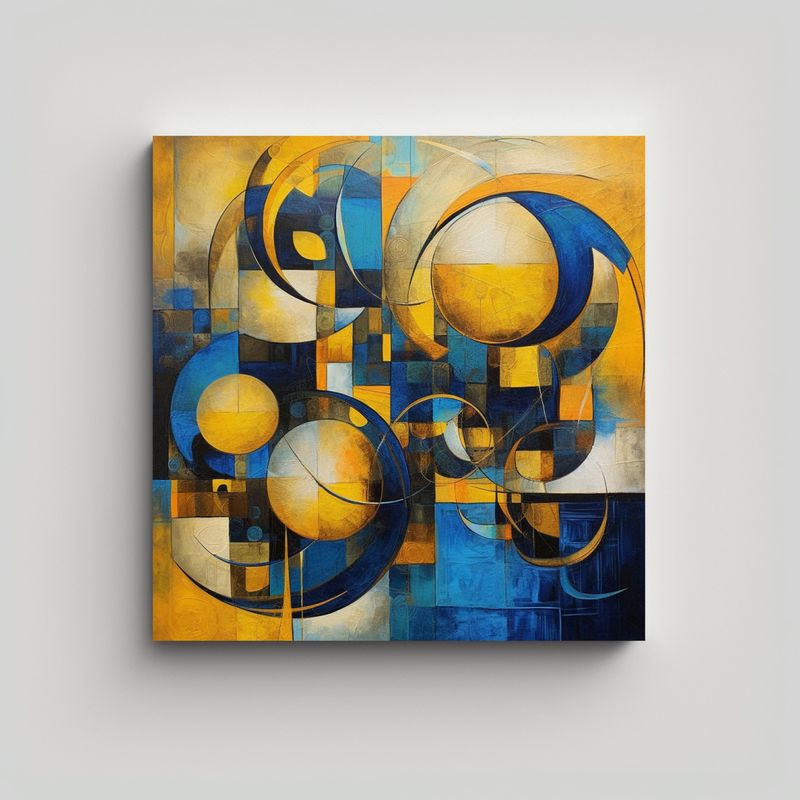 GENERICO - Cuadro Lienzo Abstracto Equilibrio Azul Amarillo 60x60 Cm