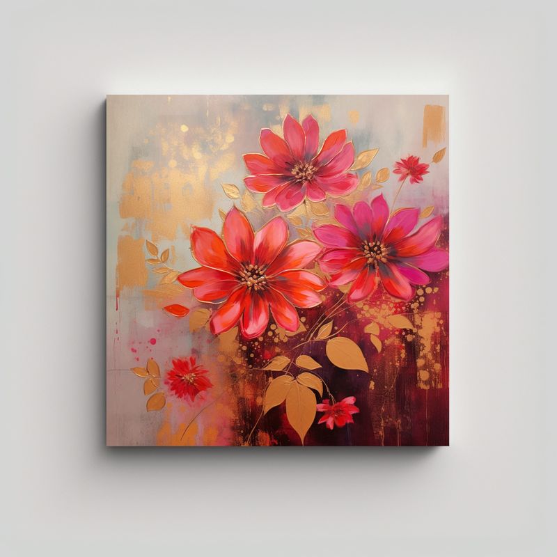 GENERICO - Cuadro Floral Abstracto En Lienzo Con Acrílicos 60x60 Cm