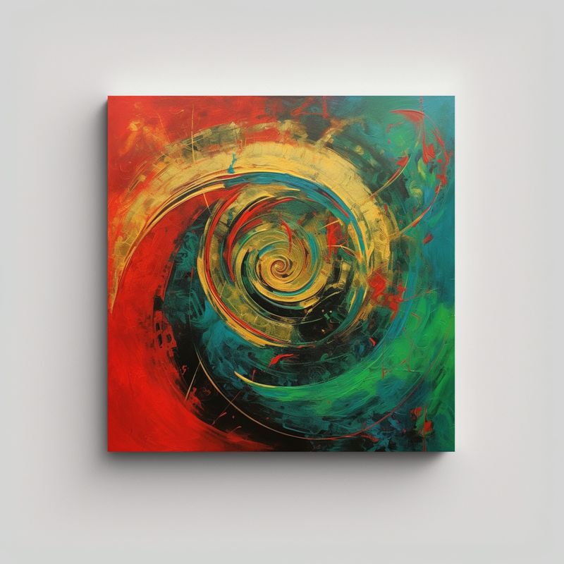 GENERICO - Cuadro Abstracto Verde Y Rojo Detalles 70x70 Cm