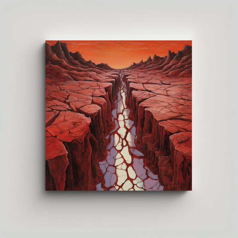 GENERICO - Cuadro Abstracto Grieta Profunda En Suelo Rojo 90x90 Cm