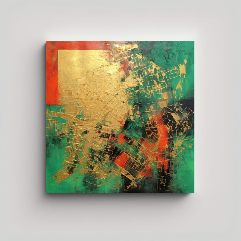 GENERICO - Pintura Abstracta En Lienzo Acrílico Verde Y 80x80 Cm