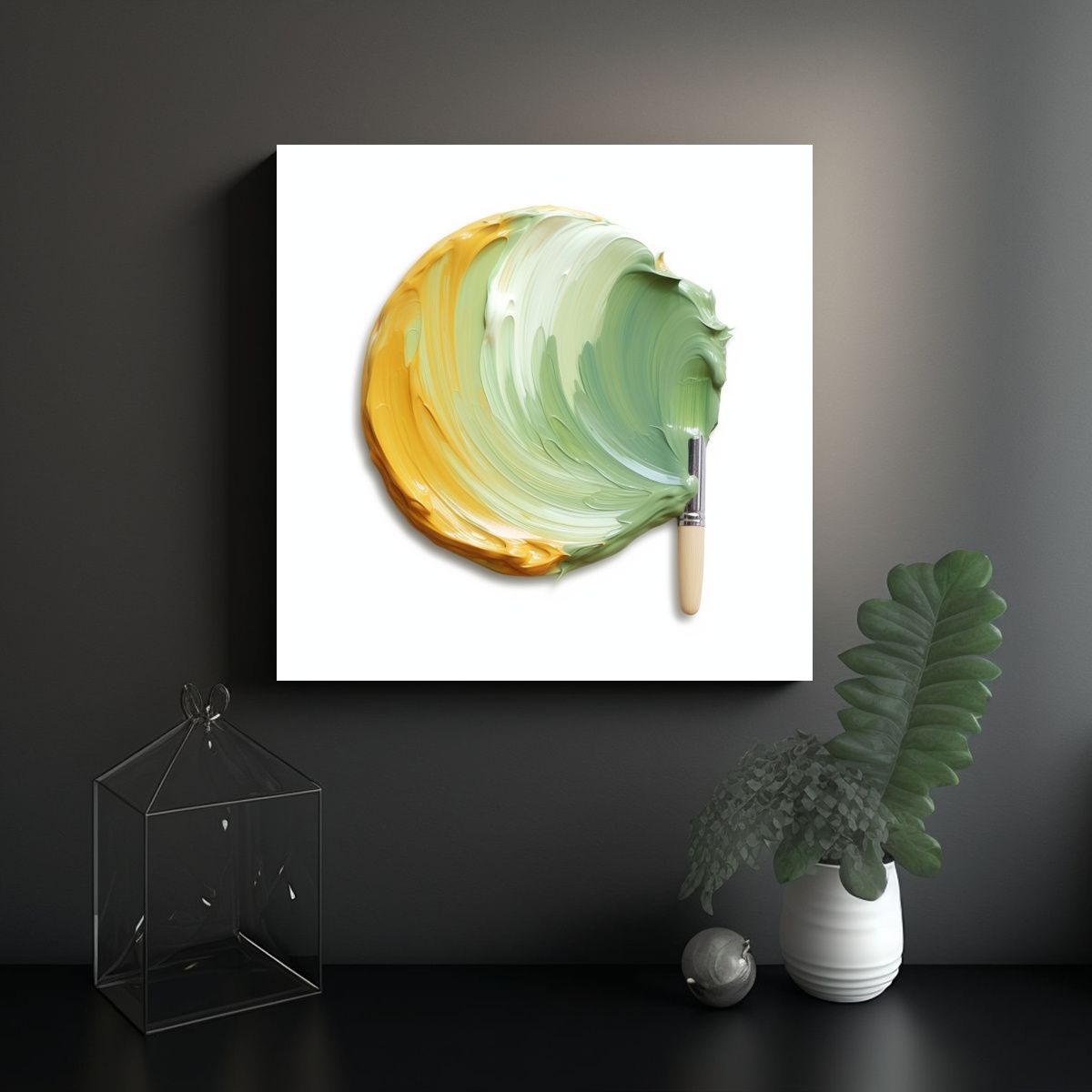 GENERICO - Cuadros Decorativos En Verde Claro Y ámbar Con 70x70 Cm