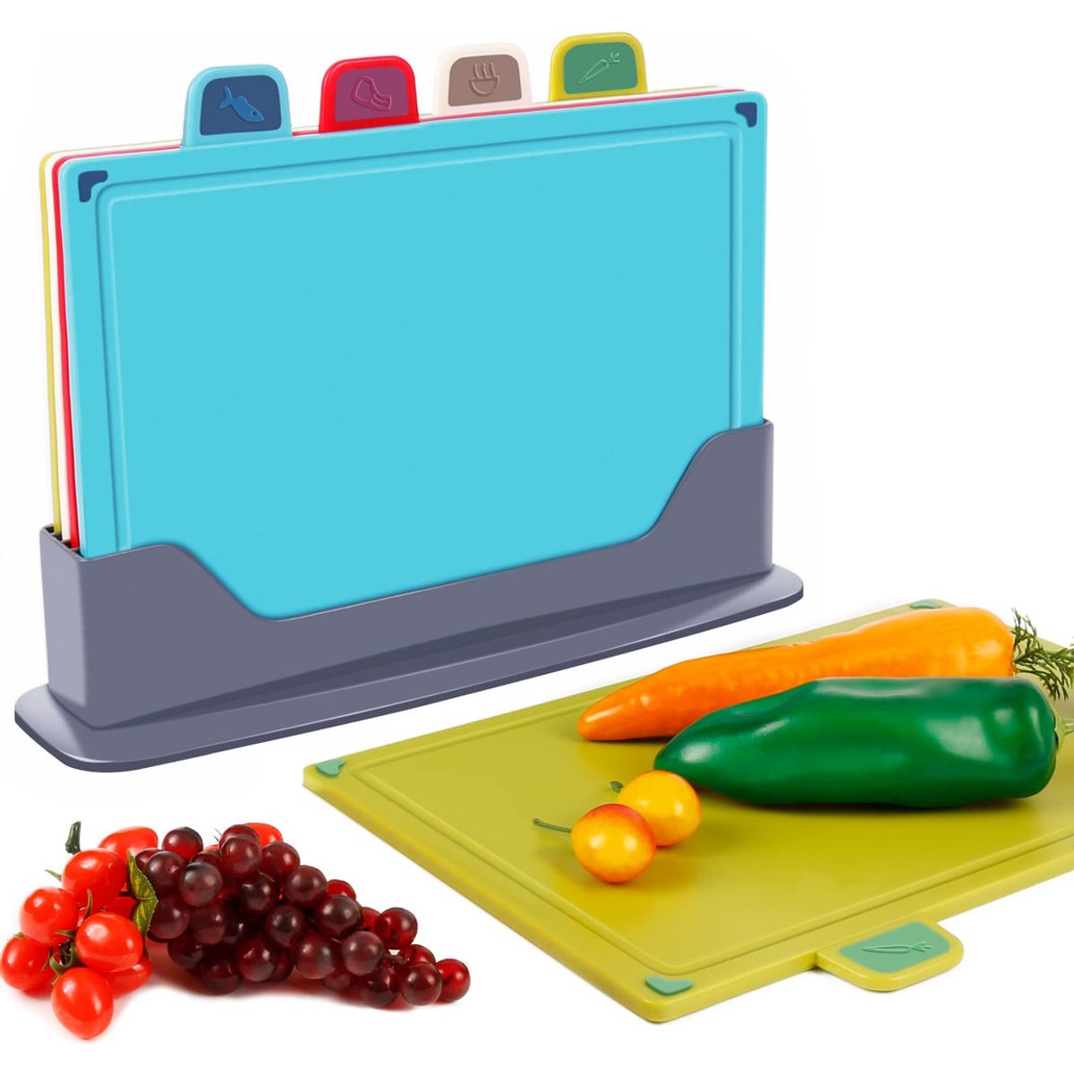 GENERICO - 4 Plástico Juego De Cocina De Tablas De Cortar Con Soporte