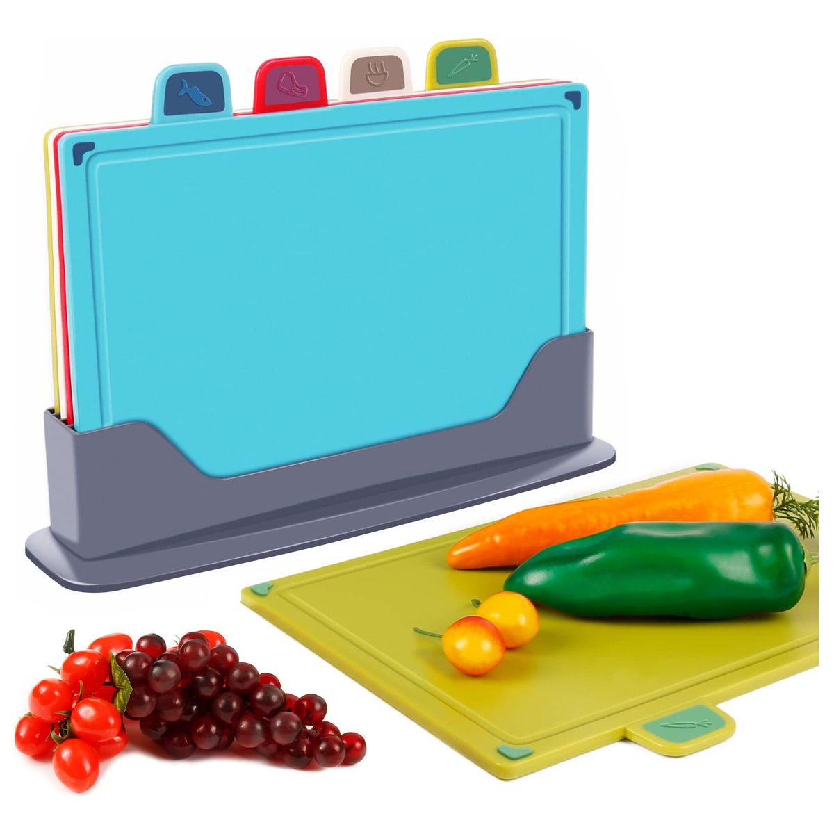 GENERICO - 4 Plástico Juego De Cocina De Tablas De Cortar Con Soporte