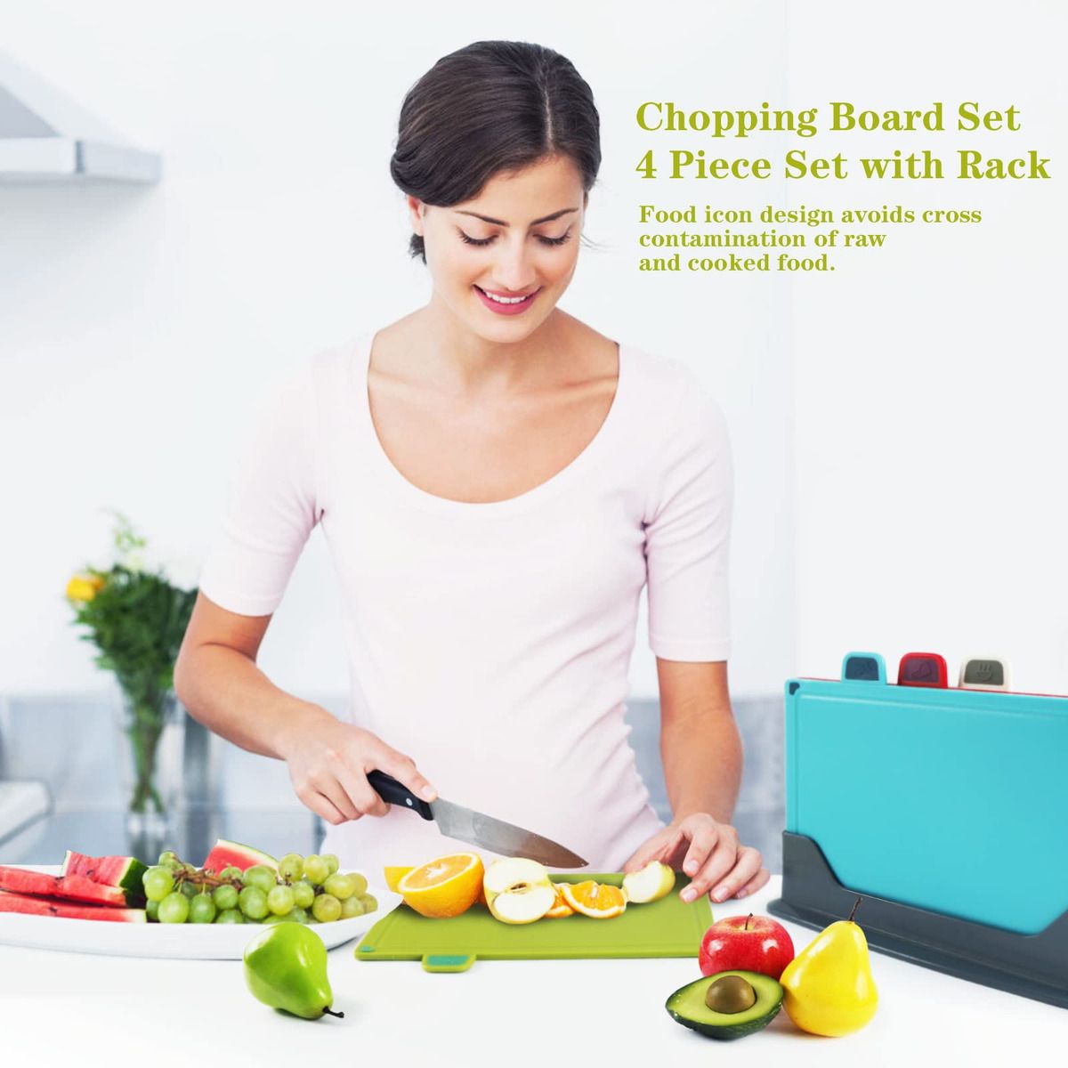 GENERICO - 4 Plástico Juego De Cocina De Tablas De Cortar Con Soporte