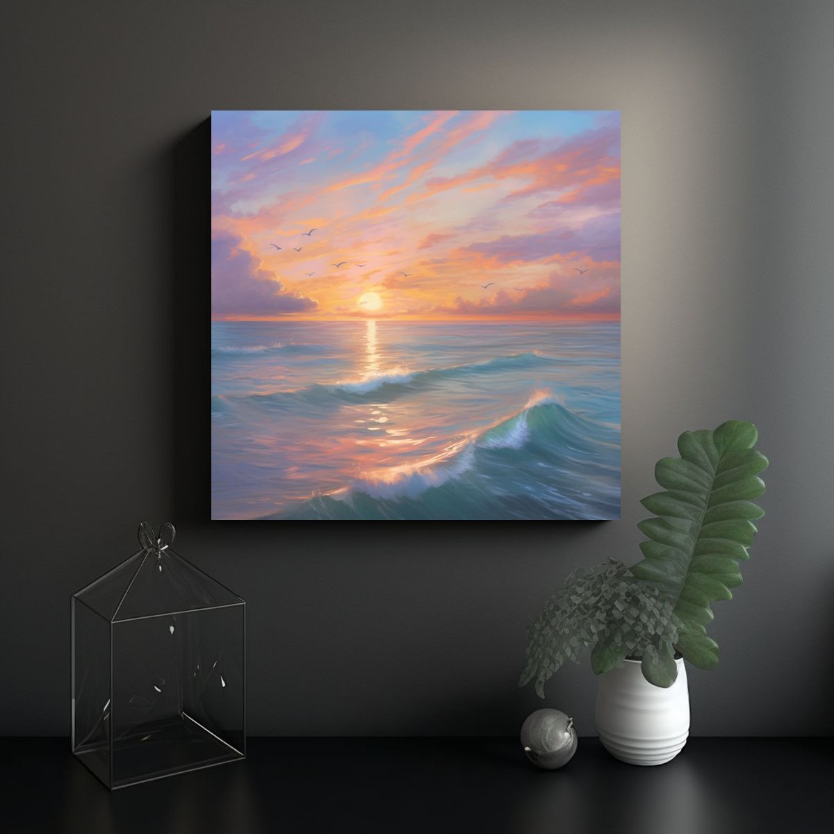GENERICO - Cuadro Abstracto Sereno Atardecer Sobre Mar 90x90 Cm