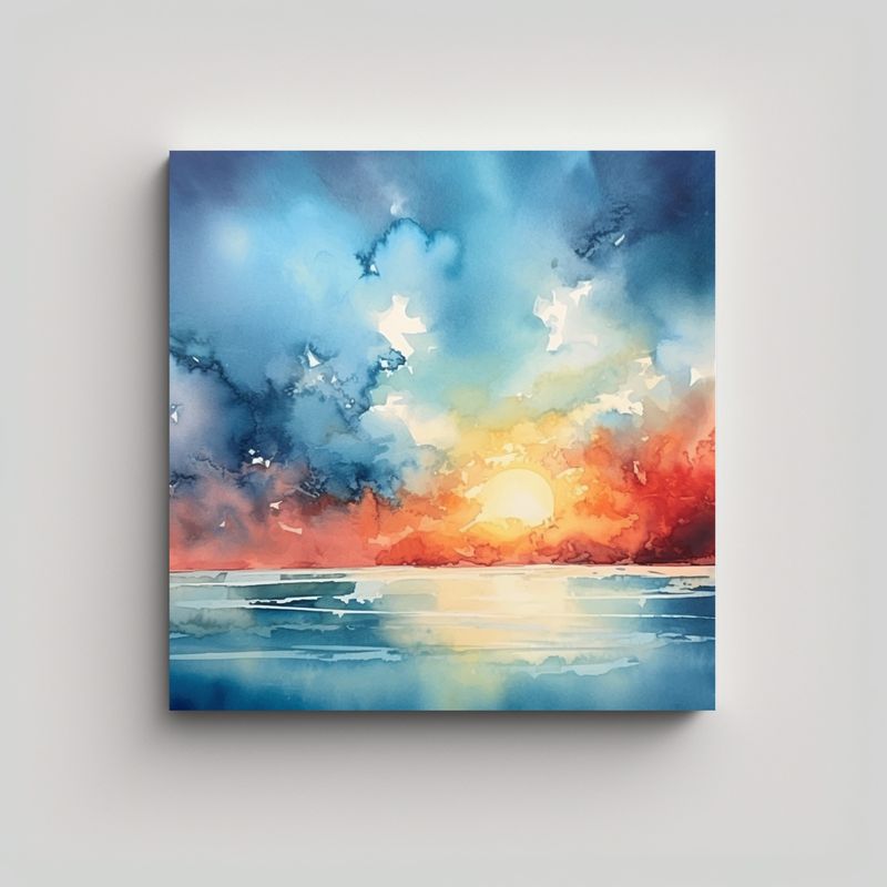 GENERICO - Pinturas Acuarela Cielo Agua Visión Hermosa Arte 90x90 Cm