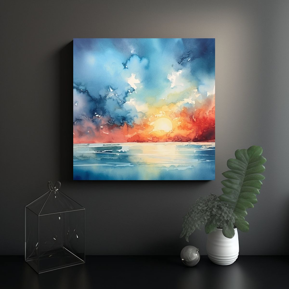 GENERICO - Pinturas Acuarela Cielo Agua Visión Hermosa Arte 90x90 Cm