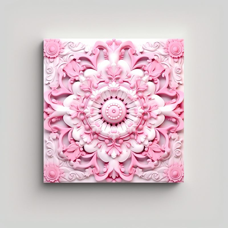 GENERICO - Cuadro Cálido Estilo Rosa Con Patrón Gzhel 50x50 Cm