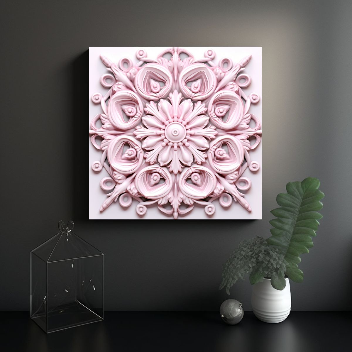 GENERICO - Cuadro Decorativo Colorido Rosa Con Patrón Gzhel 90x90 Cm