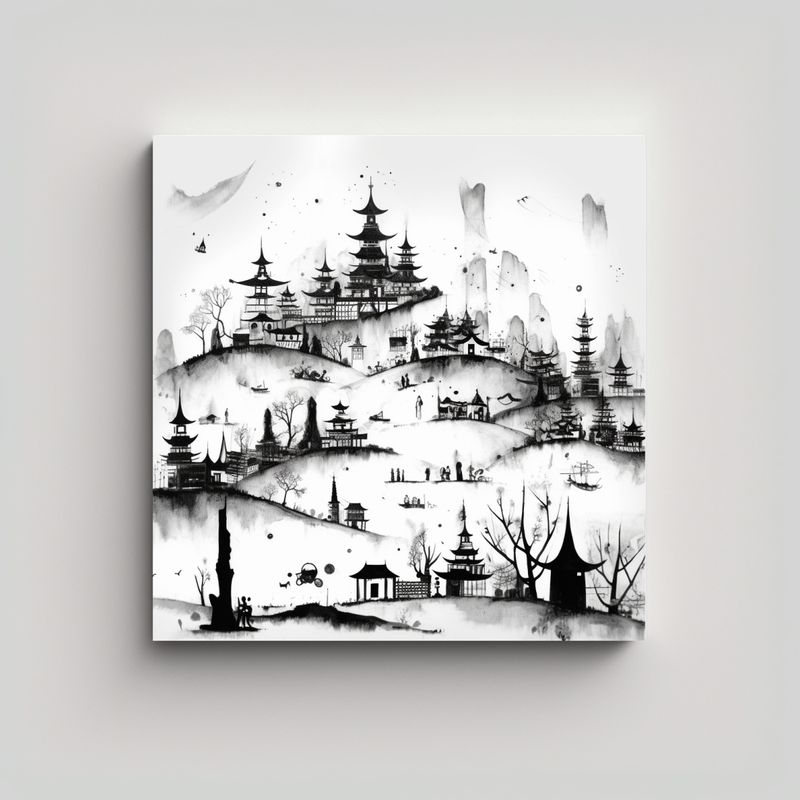 GENERICO - Elementos De Dibujo De Pagoda Antigua En Lienzo 90x90 Cm