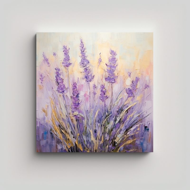 GENERICO - Cuadro Abstracto De Hierbas En Tono Lavanda 70x70 Cm