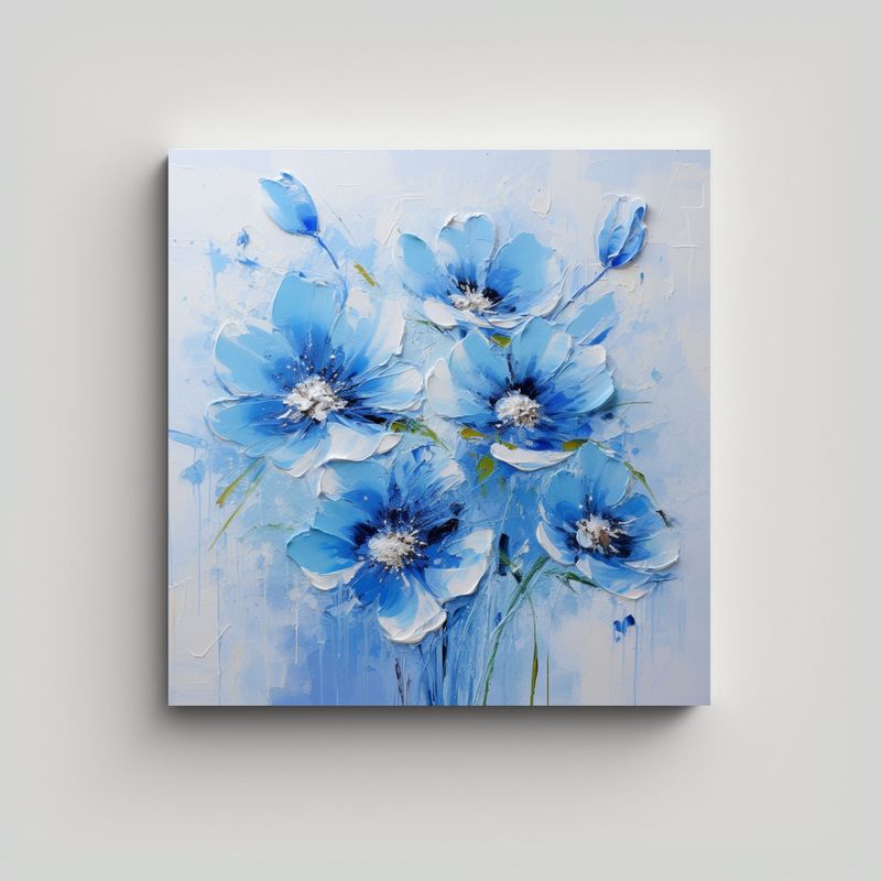 GENERICO - Paisaje En Azul Con Flores En Lienzo Estilo 80x80 Cm