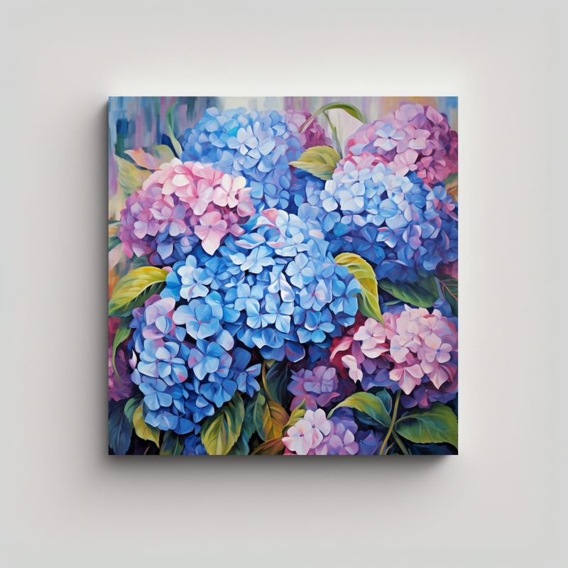 GENERICO - Pintura Abstracta De Hortensias Composición De 60x60 Cm