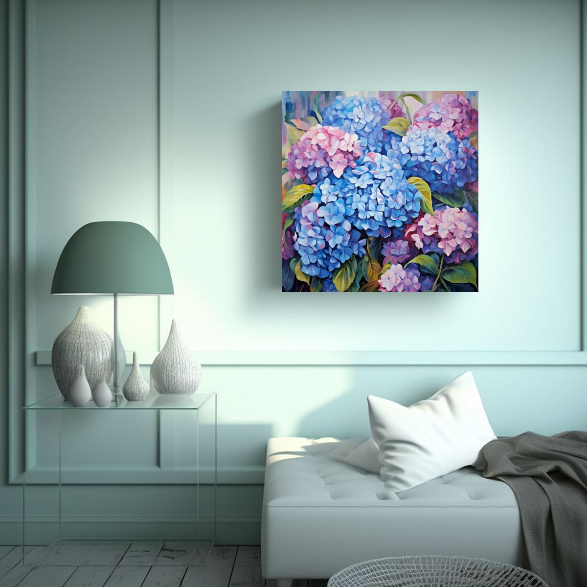 GENERICO - Pintura Abstracta De Hortensias Composición De 60x60 Cm