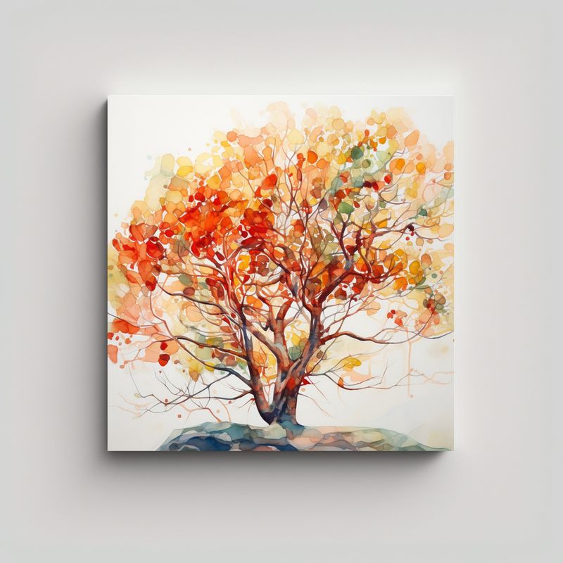 GENERICO - Pintura Abstracta De árbol Arbutus Rojo Y 90x90 Cm