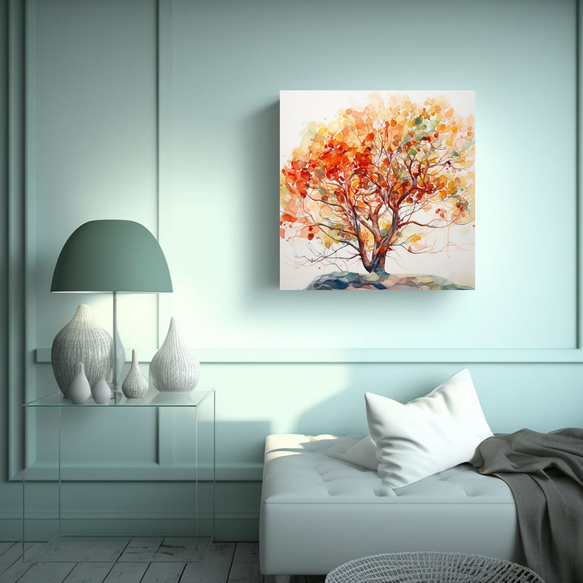 GENERICO - Pintura Abstracta De árbol Arbutus Rojo Y 50x50 Cm