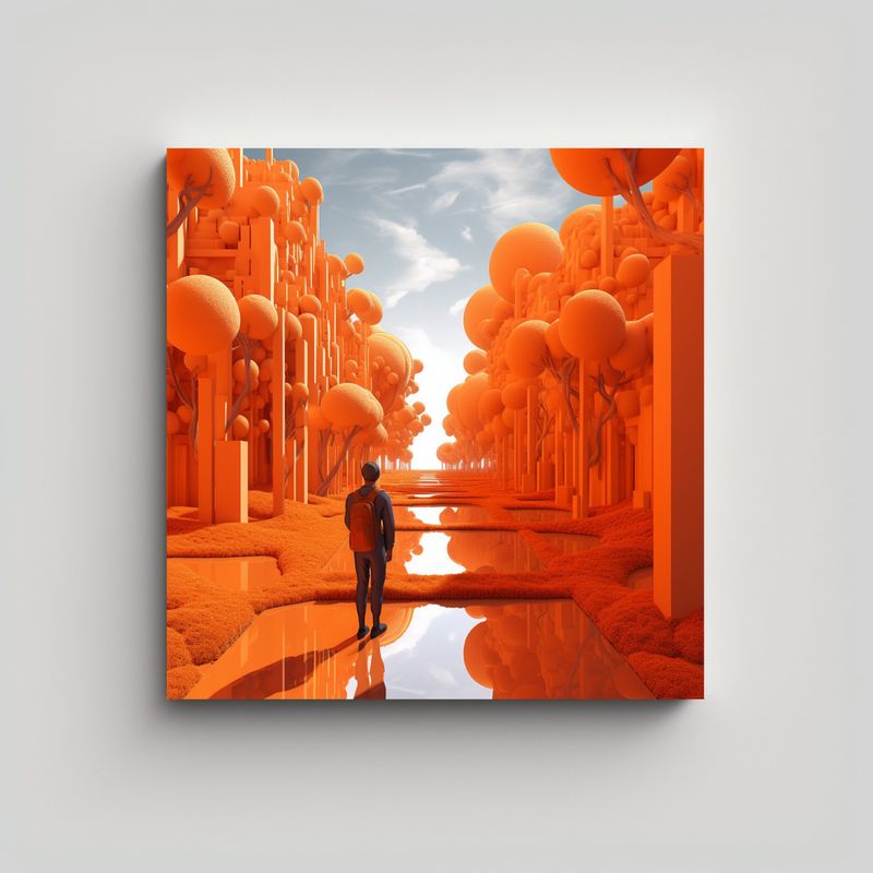 GENERICO - Pinturas Abstractas En Bastidor En Color Naranja 90x90 Cm