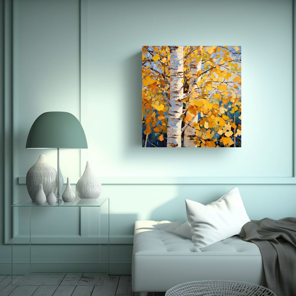 GENERICO - Pintura Abstracta De árbol De Aspen En Lienzo 50x50 Cm