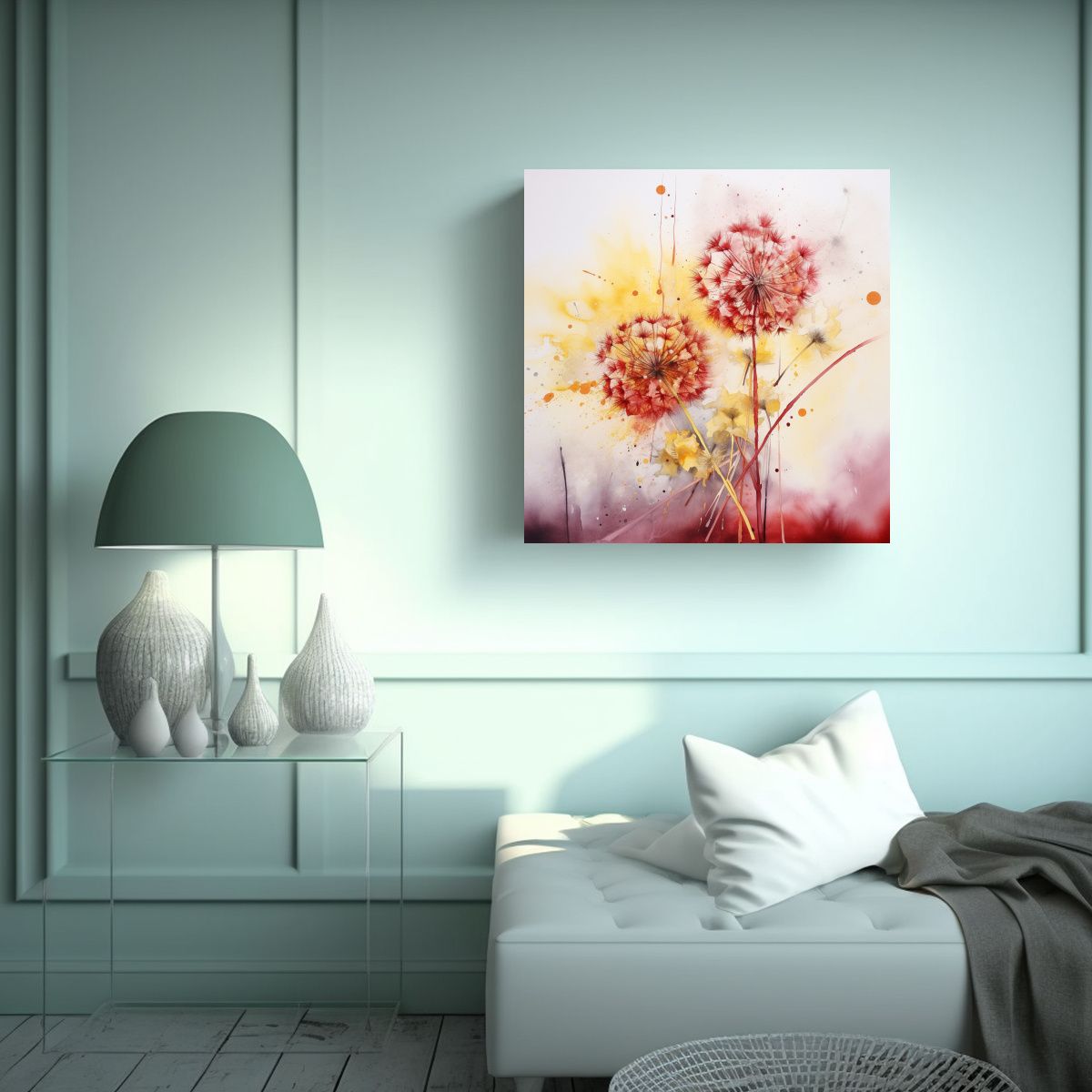 GENERICO - Pintura Abstracta De Flores De Diente De León En 60x60 Cm