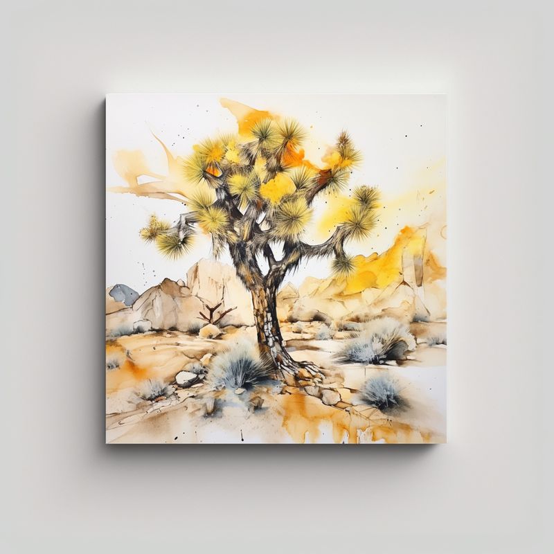 GENERICO - Cuadro Abstracto Joshua Tree En Amarillo Y Blanco 70x70 Cm