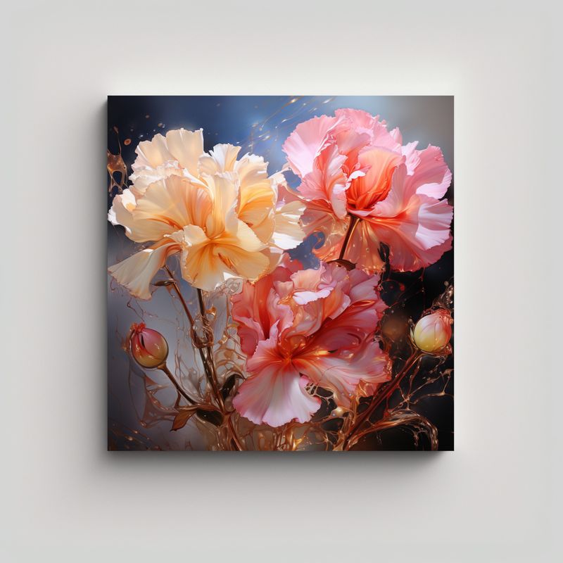 GENERICO - Pintura Abstracta De Flores De Claveles En Tonos 90x90 Cm