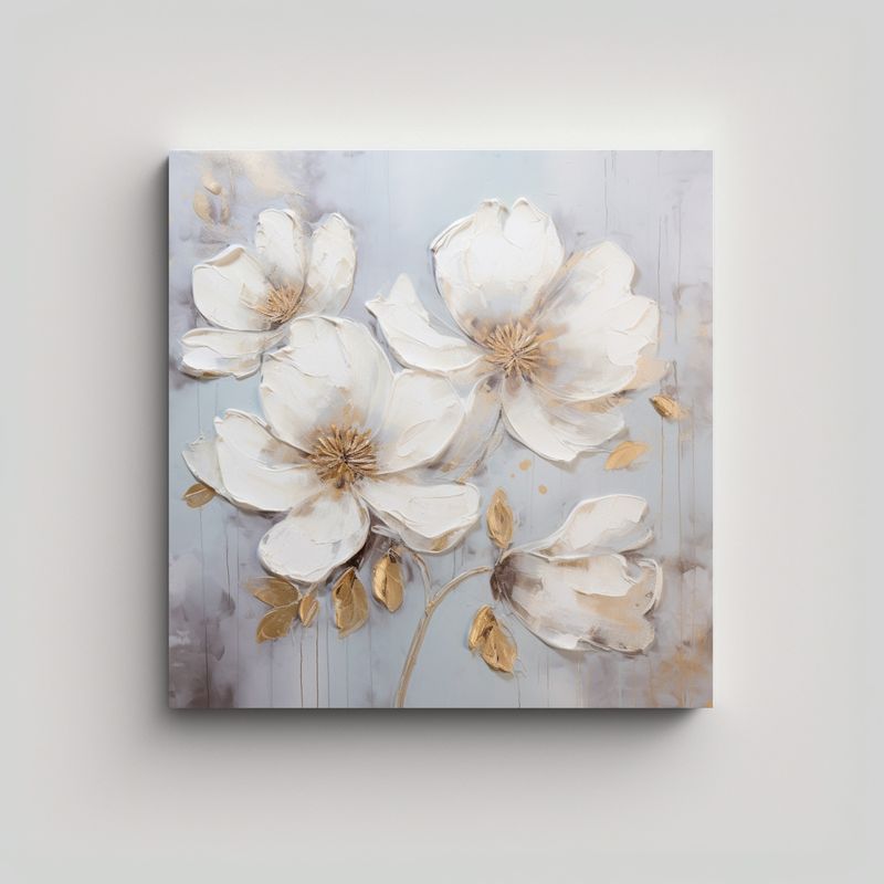 GENERICO - Cuadro De Flores Arte Tonos En Colores Plateados 90x90 Cm