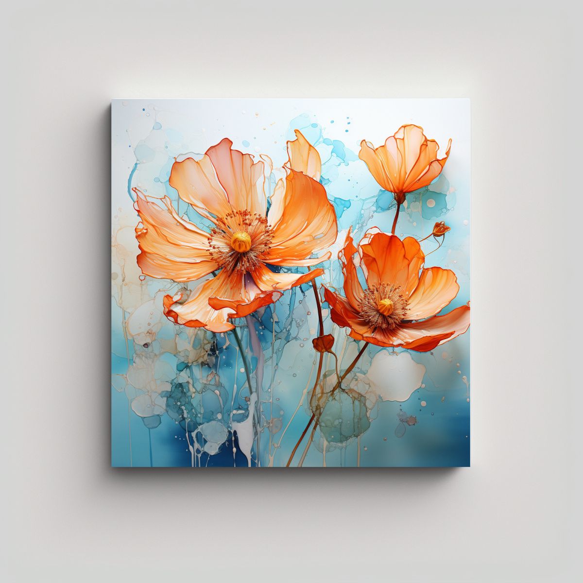 GENERICO - Lienzo Fantasía Donde No Olvido Flor Turquesa Y 50x50 Cm