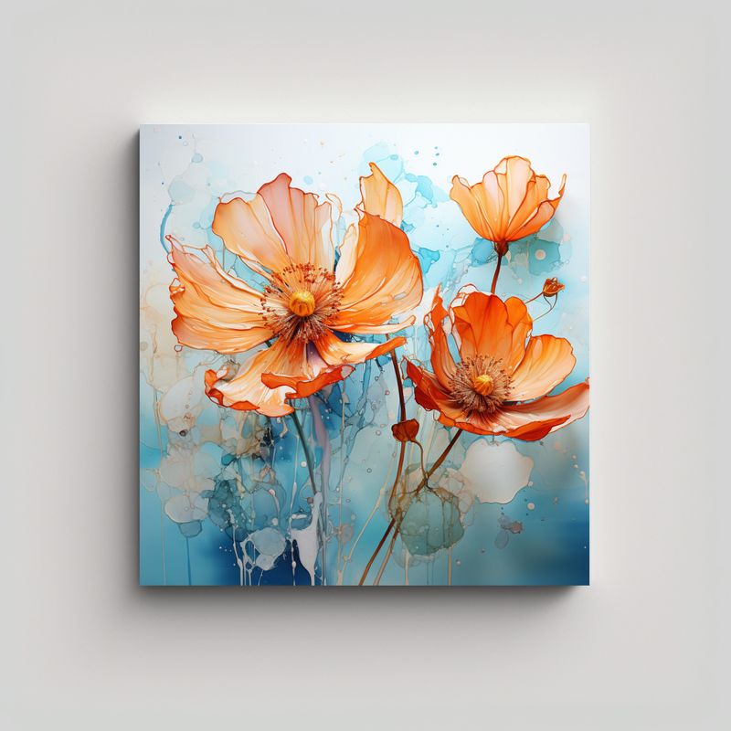 GENERICO - Lienzo Fantasía Donde No Olvido Flor Turquesa Y 50x50 Cm