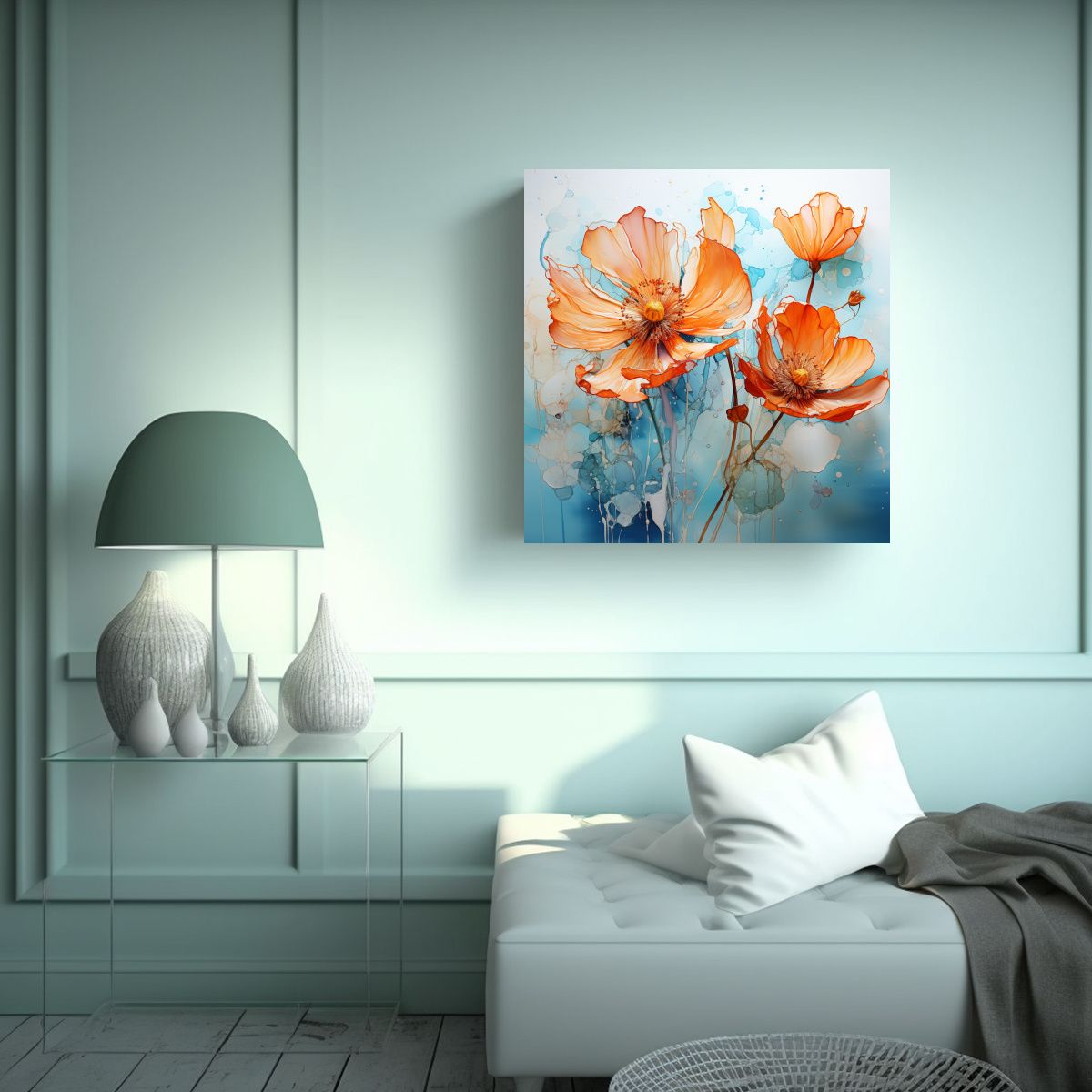 GENERICO - Lienzo Fantasía Donde No Olvido Flor Turquesa Y 50x50 Cm